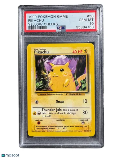 1999 PokéMon TCG Pikachu Yellow Cheeks #58 PSA 10
