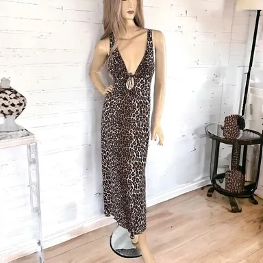 80s Vintage Leopard Print Sexy Maxi Nightgown Size 6/8