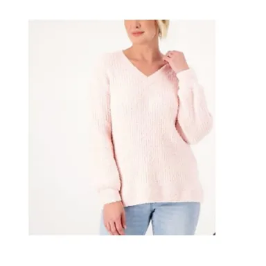 $60 Laurie Felt Women's Pale Pink Ribbed V Neck Pullover Sweater Size 1X