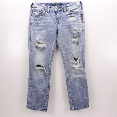 Silver Jeans Womens Size 28/24 Aiko Mid Rise Capri Distress Light Wash