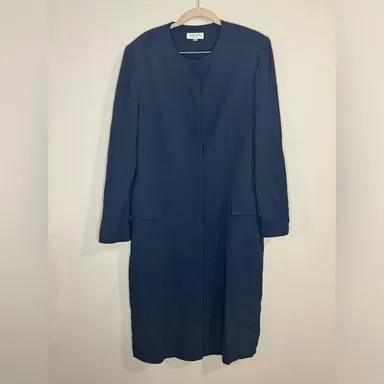 Tamostu New York Navy Blue Academia Long Length Women 12 Clasp Close Coat