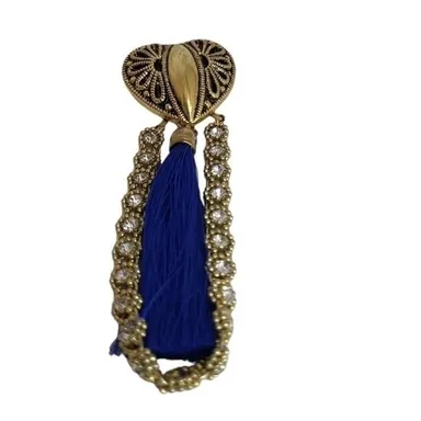 Crystal Dangle Heart Gold Cobalt Blue Tassel Pin