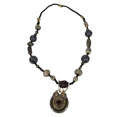 Obsidian Snowflake Boho Tribal black beads Necklace