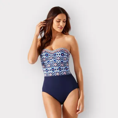 Tommy Bahama NEW Strapless One-Piece Bathing Suit Womens 8 Swimwear Medium Blue