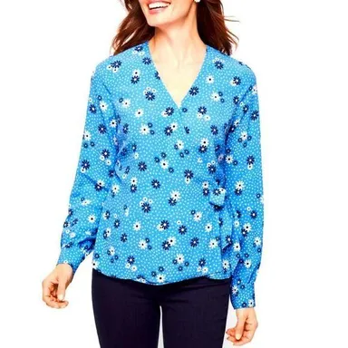 Talbot’s POET SLEEVE WRAP TOP - FLOWERS & DOTS, Size Large