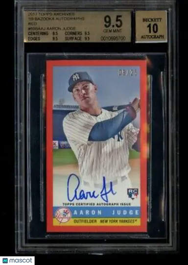 2017 Topps Archives Aaron Judge Rookie 1959 Bazooka Card Red /25 BGS 9.5 Auto 10