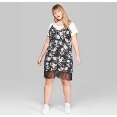  NWT Wild Fable | Black Floral Slip Dress | Size Medium 