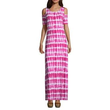 Design History | Womens Cold Shoulder Lotus Pink Tie-Dye Maxi Dress | Large 