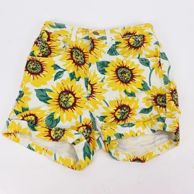 American Apparel Denim Jean Mom Shorts Size 26/27 Cuffed Floral Sun Flowers