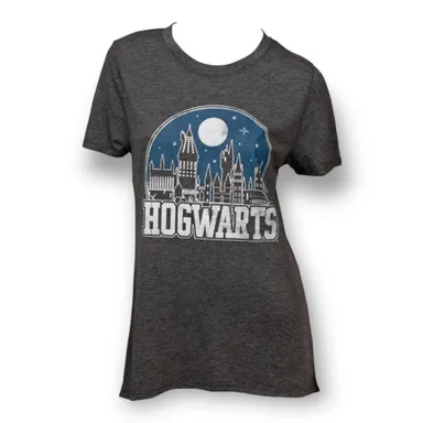  Harry Potter Nightscape Hogwarts Graphic Tee for Women (Heather Gray) Medium 