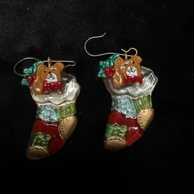 Vintage Christmas stocking earrings
