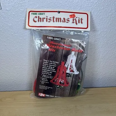 Vintage FIBRE-CRAFT Macrame Mistletoe Bell Craft Christmas Red Bell Kit No. 2512