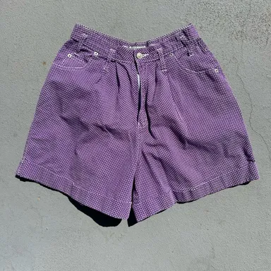 Vintage 80s Skoozi Purple White Dot Polka Hemmed Wide Leg Jean Shorts MEDIUM?