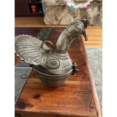 Vintage Patinated Bronze? Betel/Trinket Box Bird Sculpture Dhokra 5 1/4 Heavy