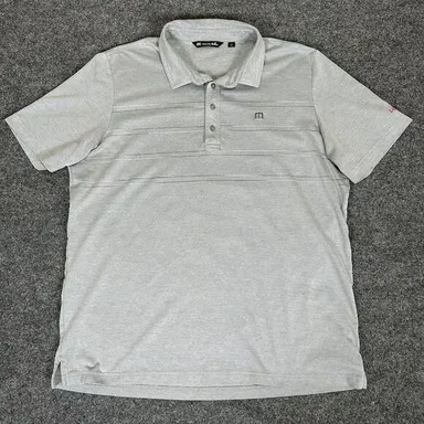 Travis Mathew Shirt Mens XXL Gray Polo Golf Striped Short Sleeve 2XL Adult