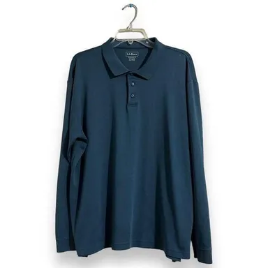 LL Bean Shirt Mens XL Green Polo Pima Cotton Traditional Fit Long Sleeve Adult