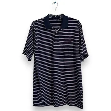 Puritan Shirt Mens XLT Blue Red Striped Short Sleeve Rugby Golf Shirt VTG Adult
