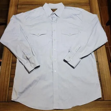 Walls Authentic Ranch Wear Western Full Button LS Shirt Lt. Blue - Size Large