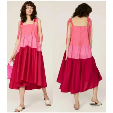 Peter Som 3 Tier Color Block Pink Midi Dress