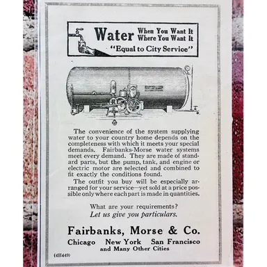 1914 Fairbank Morse & Co  Water When You Want It - Original Antique Vtg PRINT AD