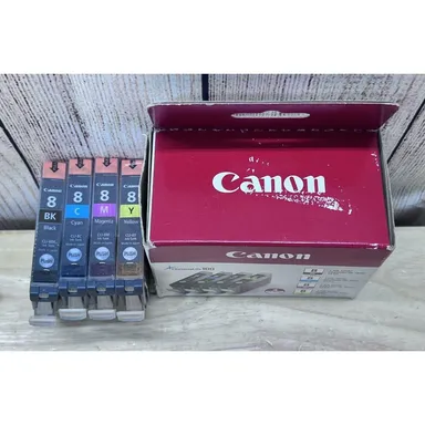 Canon 4 CLI-8 Tri-Color Ink BK C M Y Open Box Sealed Cartridges Authentic