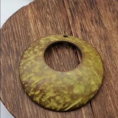 Organic coconut shell disc retro pendant earthy jewlery