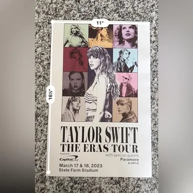 Taylor swift Eras tour poster from opening night in Glendale Arizona