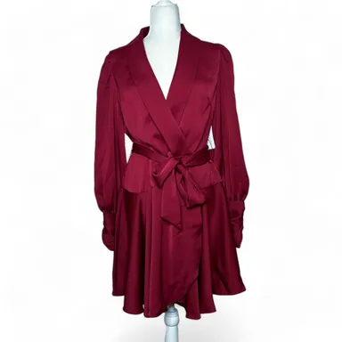 Alexia Admor Phoebe Wrap Dress Long Sleeve Burgundy Size 12