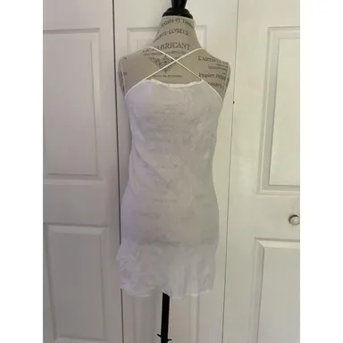 Victoria's Secret White Linen Sleep Dress Gown Pajama Size M Adjustable Straps