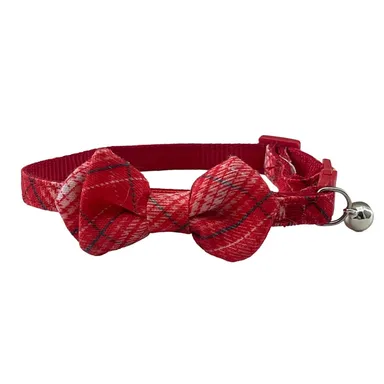 Fashion Bow Tie Collar Small Dog or Cat Red Plaid with Bell Puppy Small Dog Cat