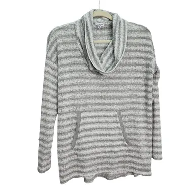 Splendid Light Weight Gray & Silver Striped Cowl Neck Sweater