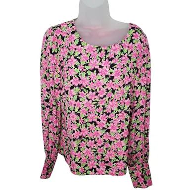 Lilly Pulitzer  Pink & Black  Floral Lambert Long Sleeve Top Size M