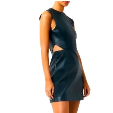 French Connection Crolenda Faux Leather Cut Out Dress Dark Springs Sz 10 - $168