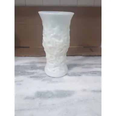 EO Brody Co Cleveland Ohio Milk Glass Vase 9.5", Vintage Textured Vase, USA Made