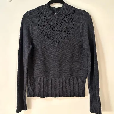 ALYA Crochet Knit Sweater Top BLACK Size S SMALL