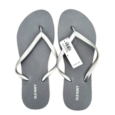 Old Navy Silver Gray Flip Flops Summer Sandals Womens Size 8