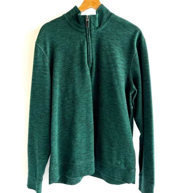 Ike Behar Sweater Pullover Mens 1/4 Zip Heathered Mock Neck Size L Green Casual