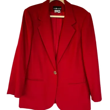 Sag Harbor Womens Wool Red Blazer One Button Lined Classic Career Workwear 14