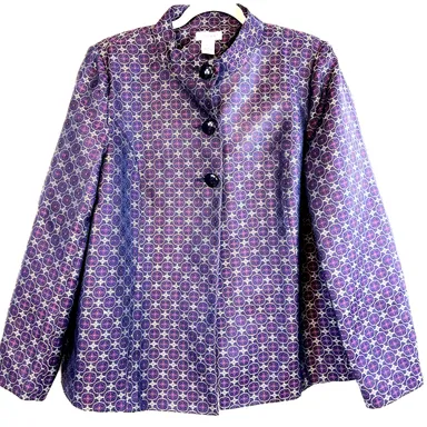 Liz Baker Dressy 3 Button Blazer Mock Neck Back Pleat Purple Lined 16 Plus