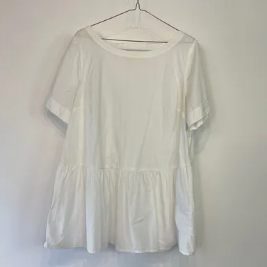 Maeve by Anthropologie Womens White Top Pullover Drop Waist Ruffle Hem LARGE
