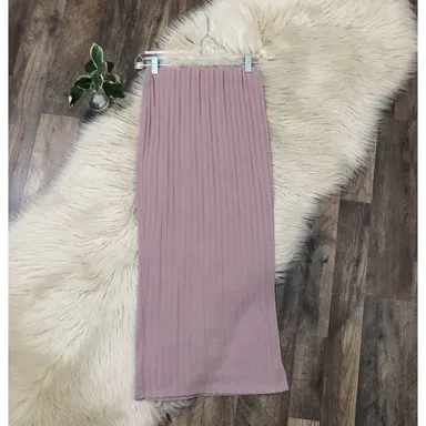 ASOS Size 6 Petite Pink Ribbed Slit Pull On Midi Skirt