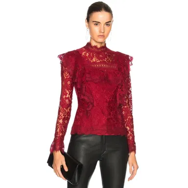 Nicholas Jasper Red Lace Long Sleeved Frill Top