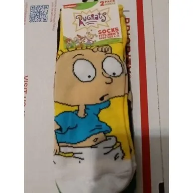 Rugrats Nicklelodeon Socks Men Ankle White Black Crazy Fun 2 Pair Novelty Gift
