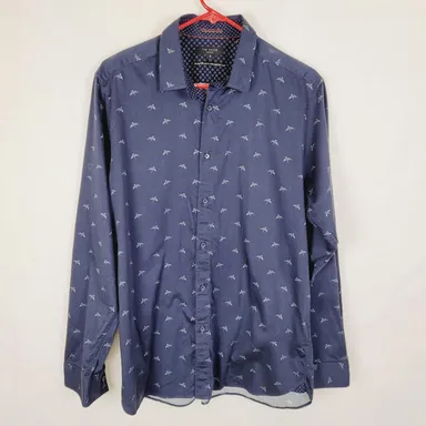 Ted Baker Dark Blue Bird Print Long Sleeved Button Up Shirt 