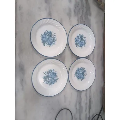 Corelle Dinnerware Blue Velvet Rose Floral Swirl Plates, Set of 4, Bread/ Salad 
