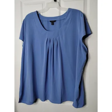 Land's End Women Plus Size 30W Blue Gathered Blouse Lightweight Short Sleeve Top