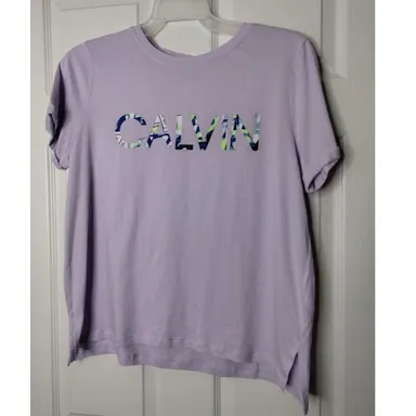 Calvin Klein Women's Size Large NWT Lilac Purple Spell Out Rolled Sleeve T-Shirt