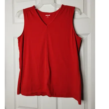 Lands' End Women Size Large 14/16 Red Sleeveless Tank Detail Neck and Front Top