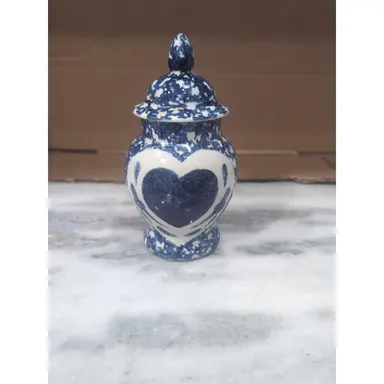 Ceramic Heart Jar With Lid, Blue White Porcelain Jar, Decorative Apothecary Jar