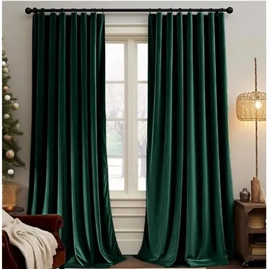 Velvet Blackout 2 Curtains Green Thermal Insulated Drapes Room Darkening 108"
